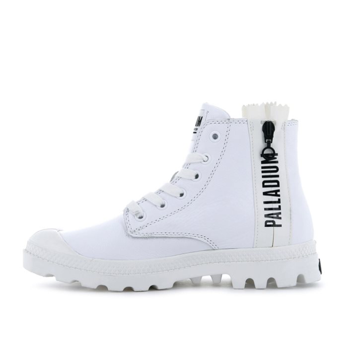 Palladium Pampa Ubn Zips Leather Women's Boots White | UK O197-KBJ